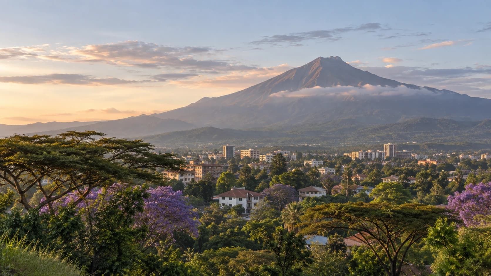 Arusha — The gateway town for the northern circuit and for Kilimanjaro, below Mount Meru.