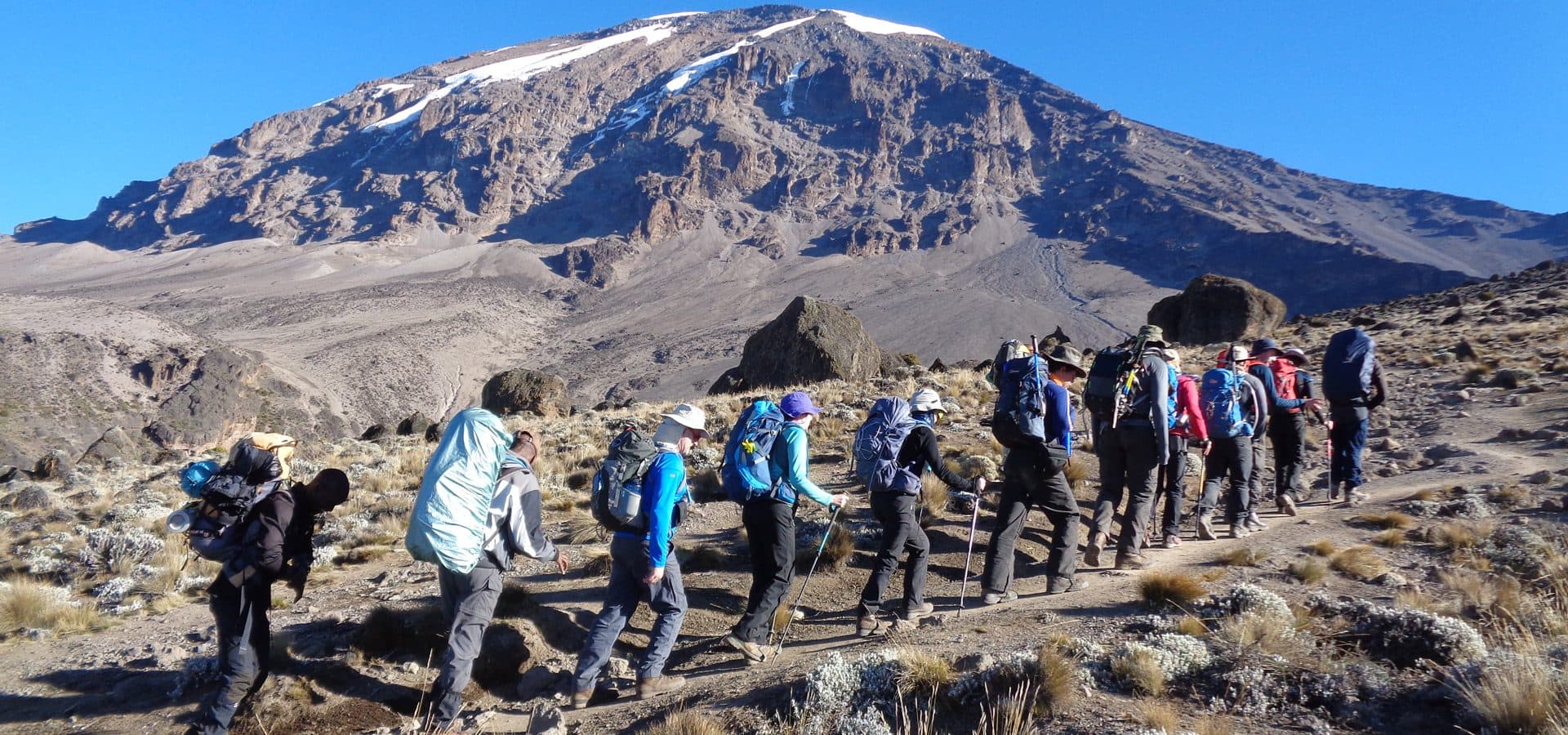 The scenic southern approach, camping rather than huts, with a better acclimatisation profile.